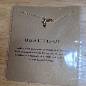 "BEAUTIFUL" Make a Wish Dainty Gold Tone Charm Necklace NWT Gift Card